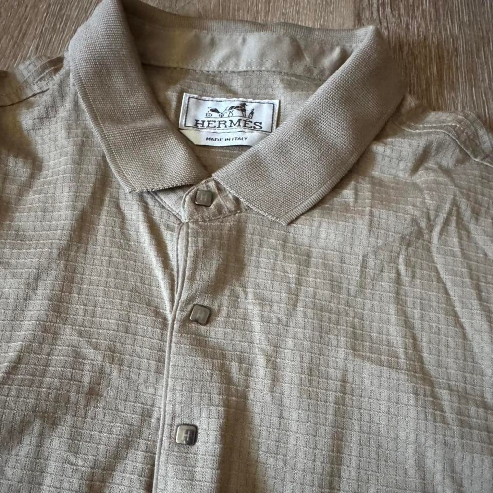 Hermes Tan‎ Checkered Men's polo shirt size Large